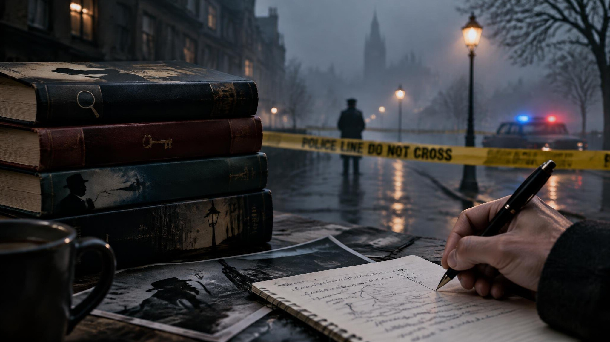 stack of mystery books