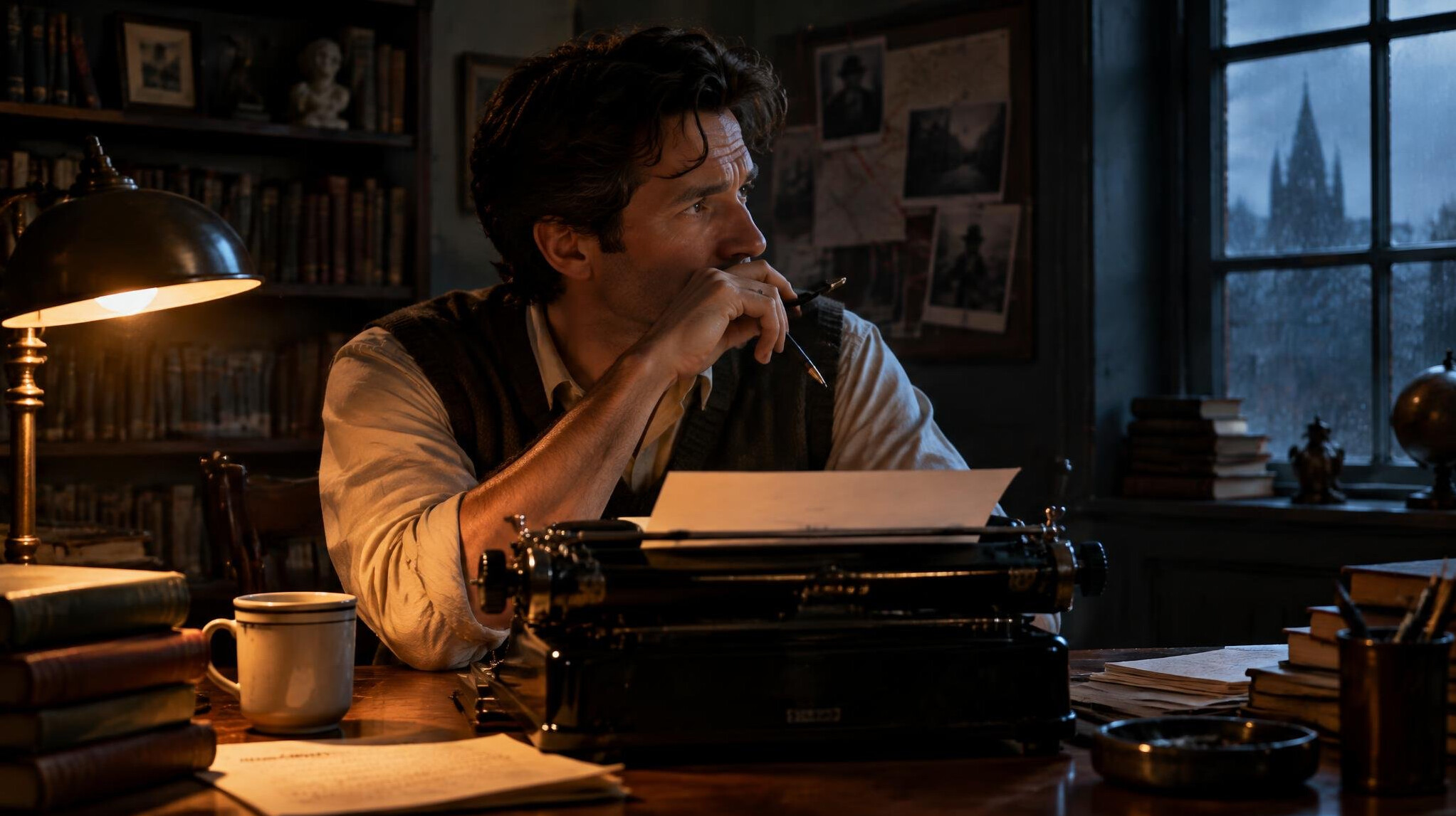 author writing at desk