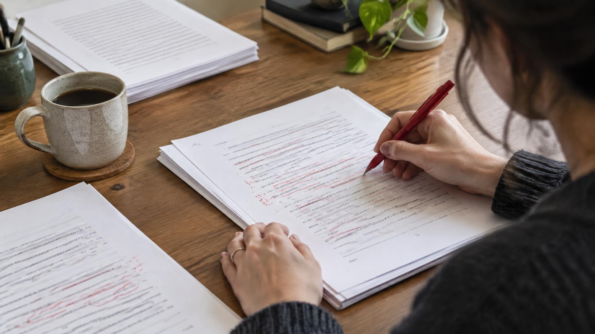 writer editing manuscript